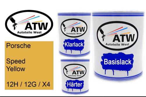 Porsche, Speed Yellow, 12H / 12G / X4: 1L Lackdose + 1L Klarlack + 500ml Härter - Set, von ATW Autoteile West.